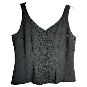 JKARA New York Sequins Top Sleeveless  X-Large Blouse Fitted Elegant Black XL